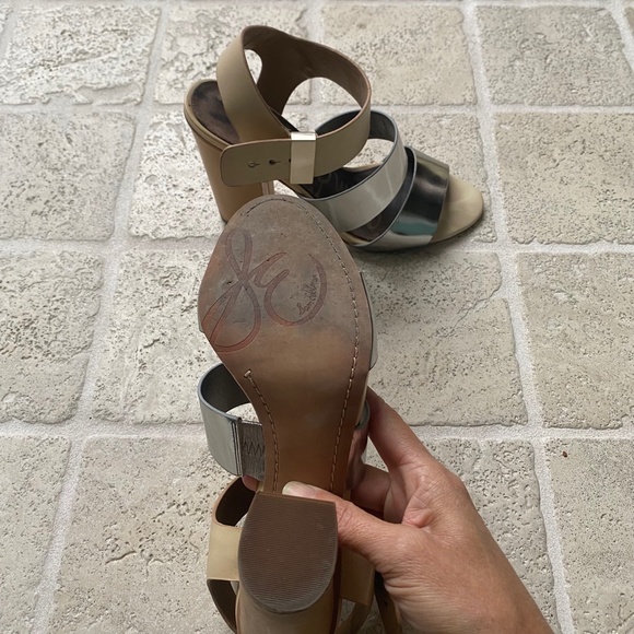 Sam Edelman high heel sandals silver and tan leather Size 10. - Picture 4 of 6